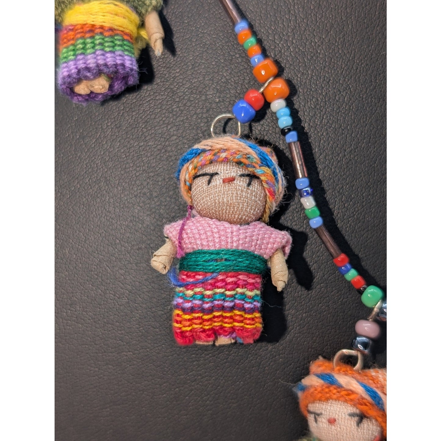Handcrafted Guatemalan Worry Doll Seed Glass Bead 24.5" Necklace