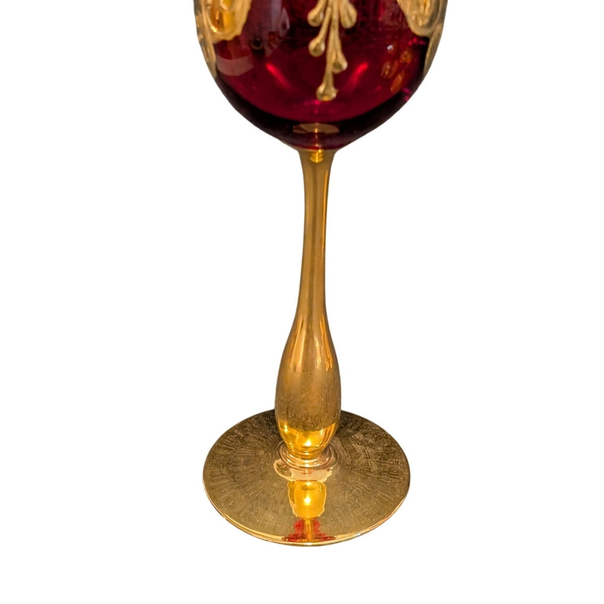 Vintage 50s Red Stemmed Wine Goblet Tre Fuochi Murano Italy Venetian Heavy Gilt
