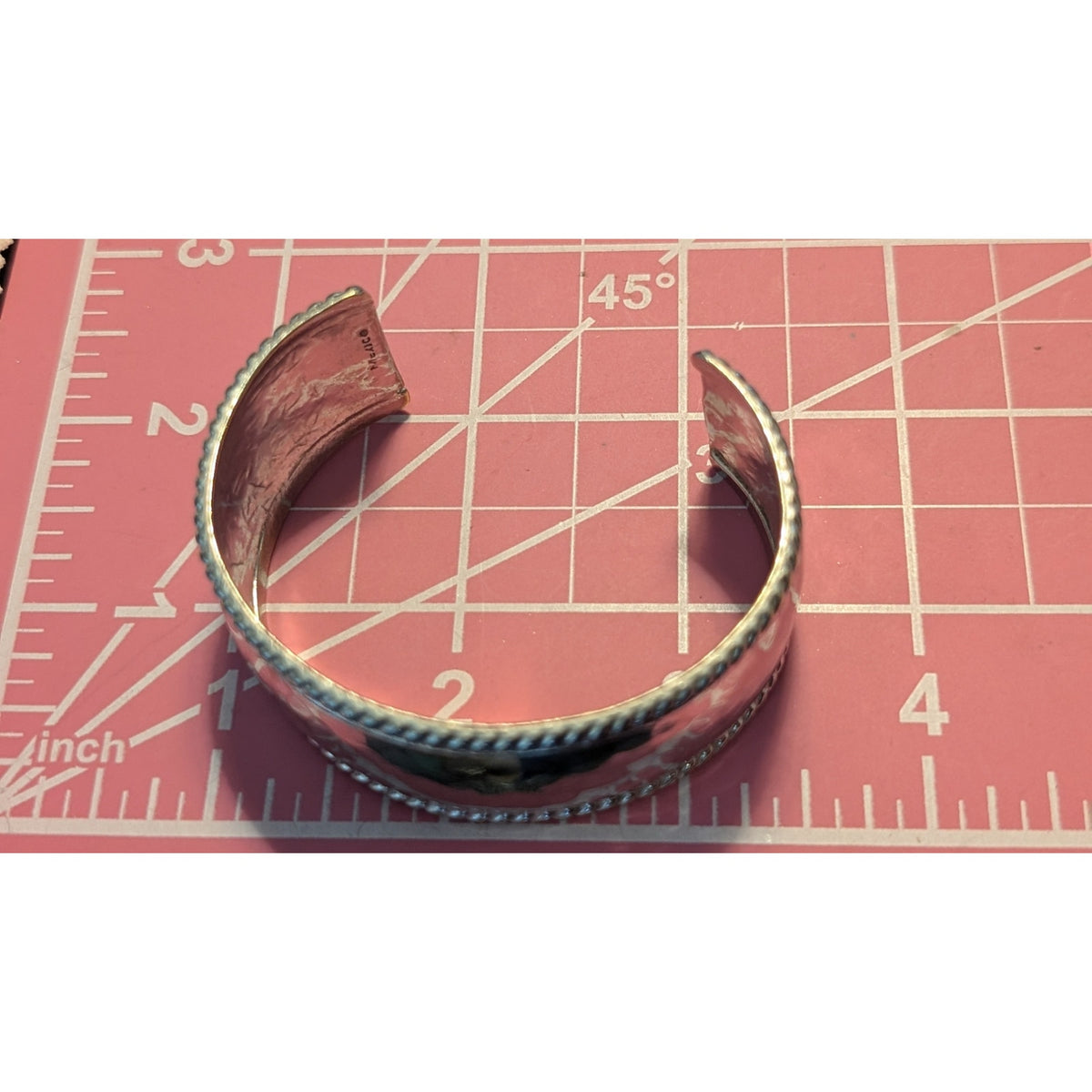 Vintage Mexican Sterling Silver Hammered Rope Trim Cuff Bracelet 28g
