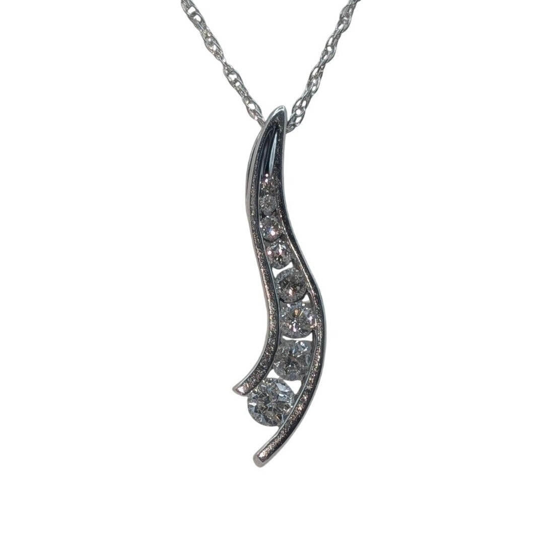 14K White Gold Diamond Journey Pendant 18" Necklace 2.46g