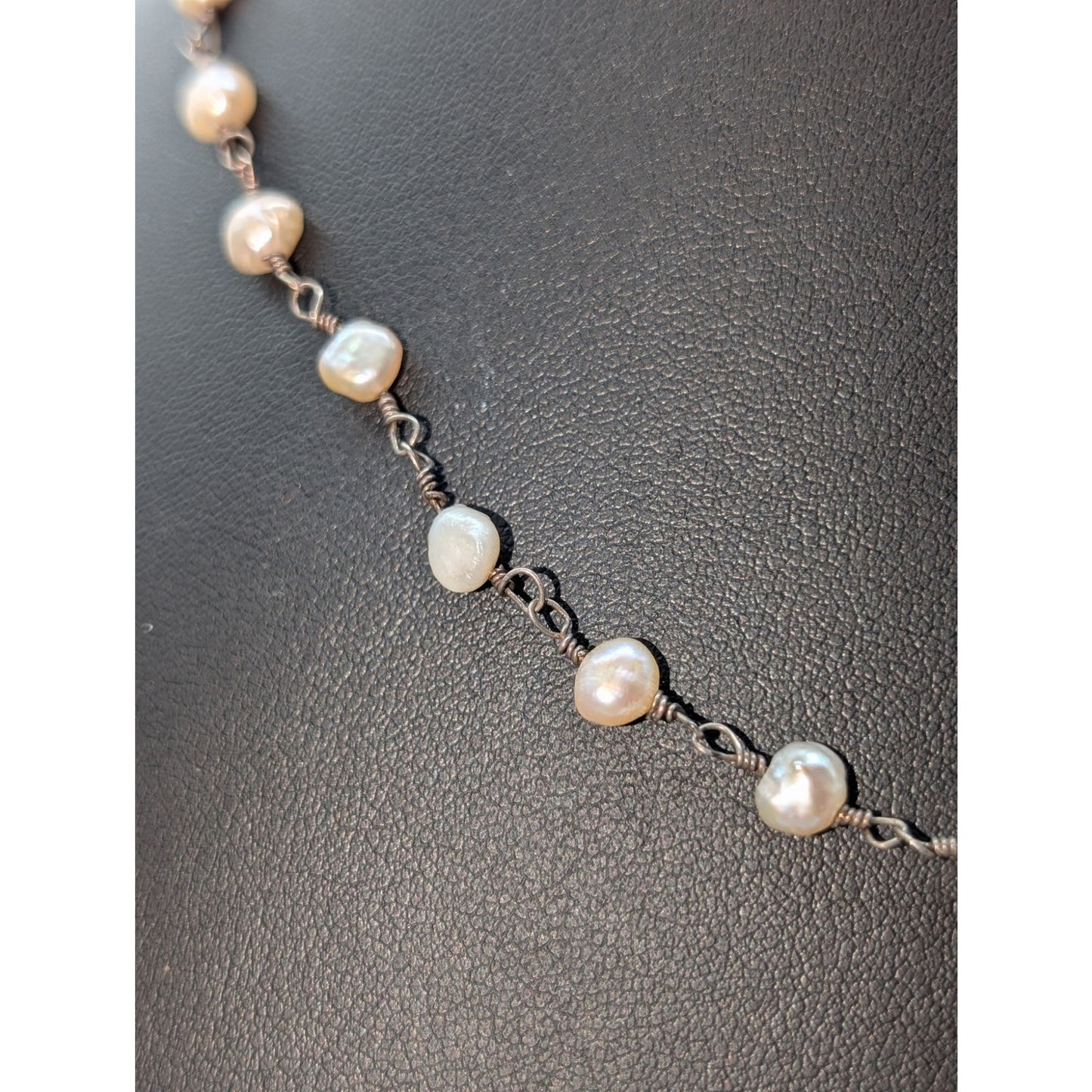 Vtg Genuine Pearl Rosary Chain 925 Sterling Silver Toggle Clasp 18.5" Necklace