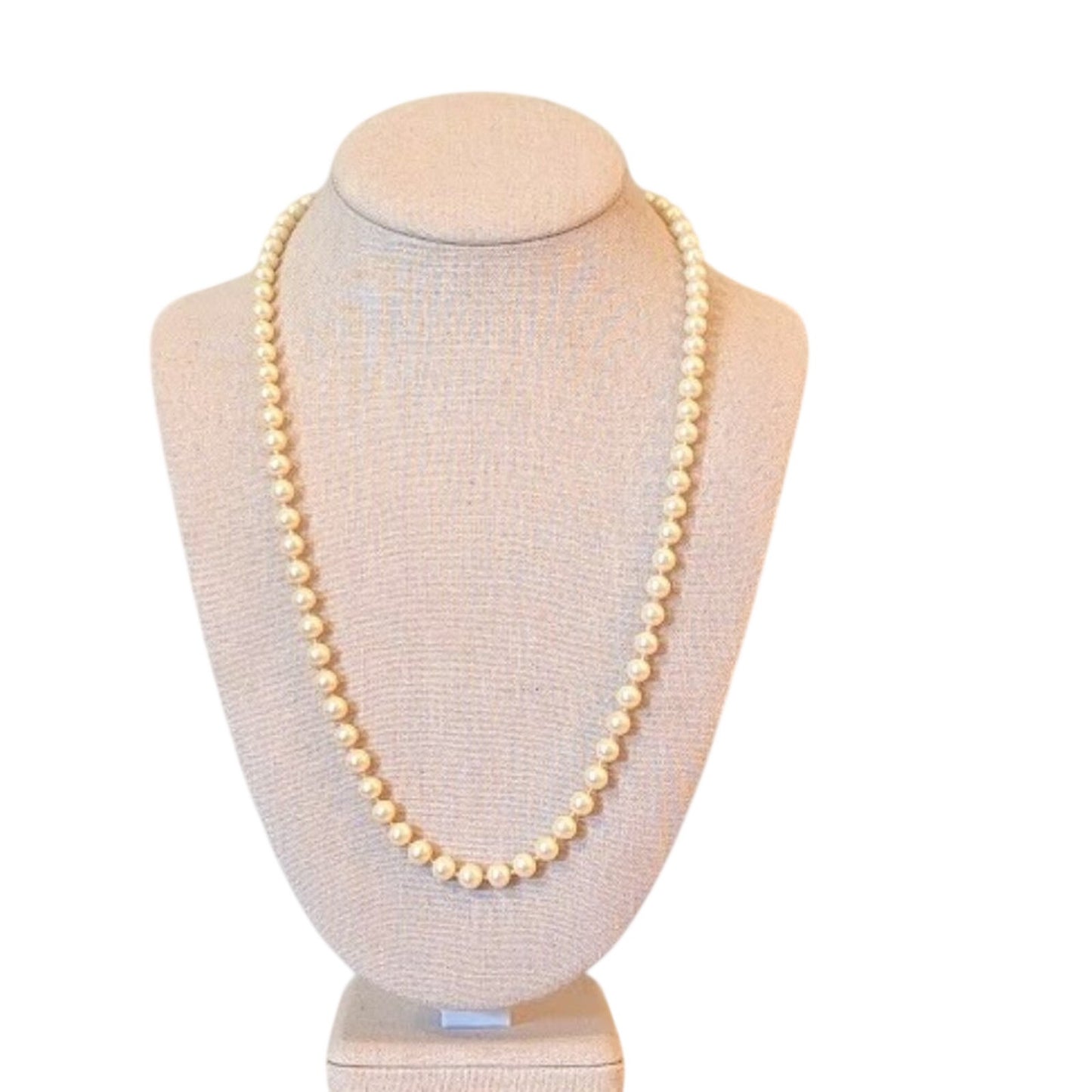 G. Silver Classic Hand Knotted 23" Faux 6mm Glass Pearl Necklace Fishhook Clasp