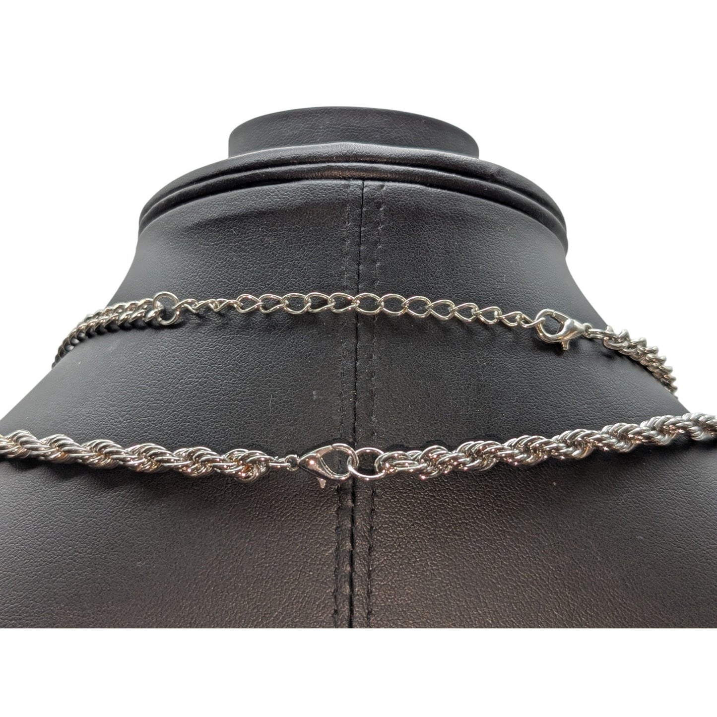 Lot of Two Silver Tone Rope Chain & Rhinestone Teardrop Dangle Necklaces