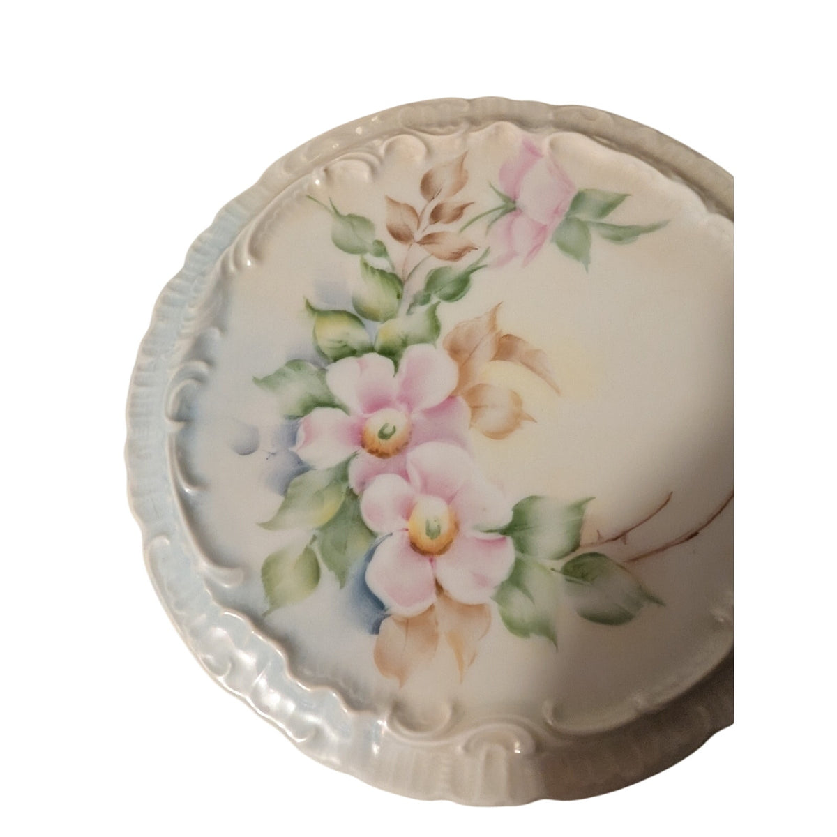 Vintage Bavaria Porcelain Trivet Embossed Edge Floral Pattern Pink Green Blue