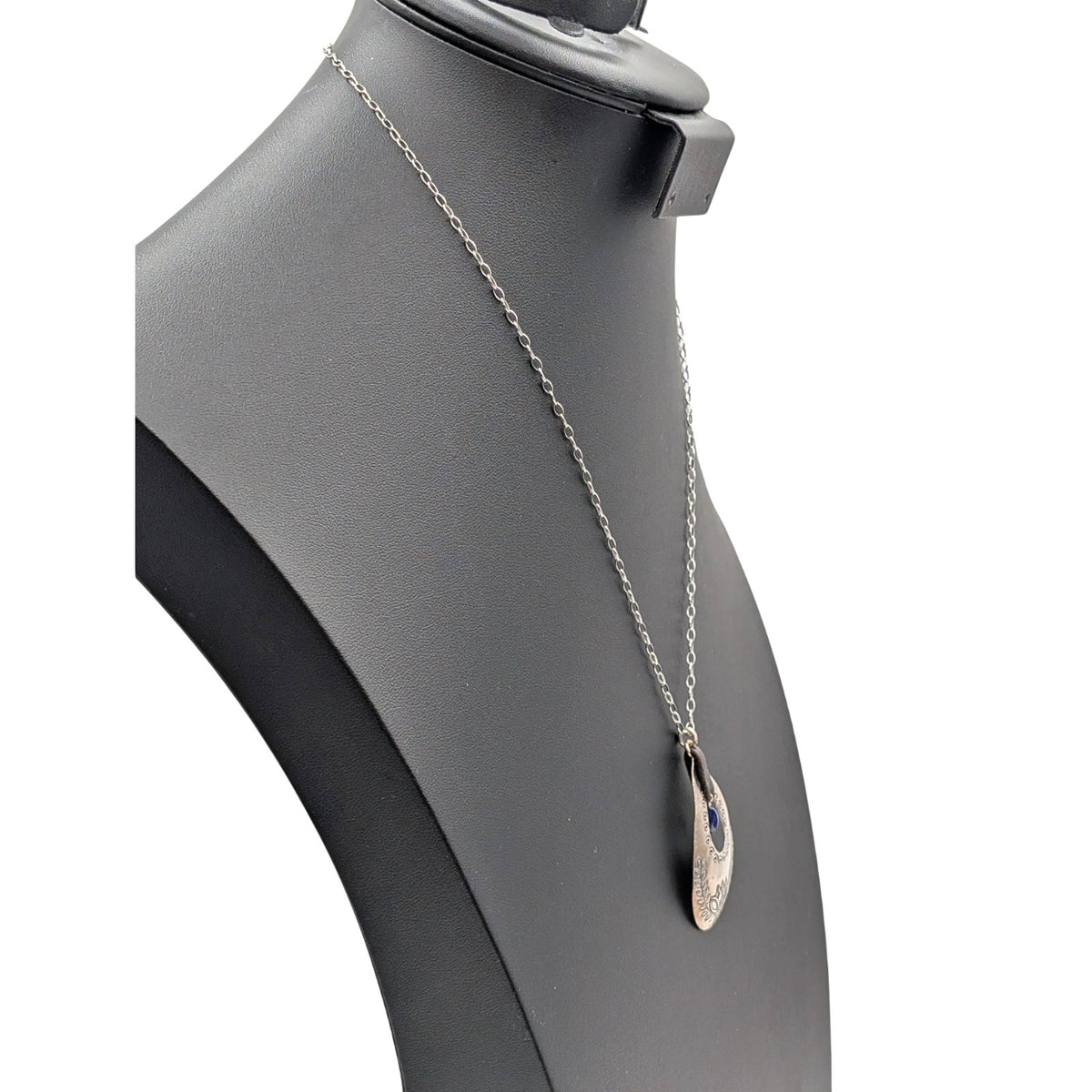 925 Italy Sterling P. Lux Chain Teardrop Lotus With Dangling Blue Stone Necklace