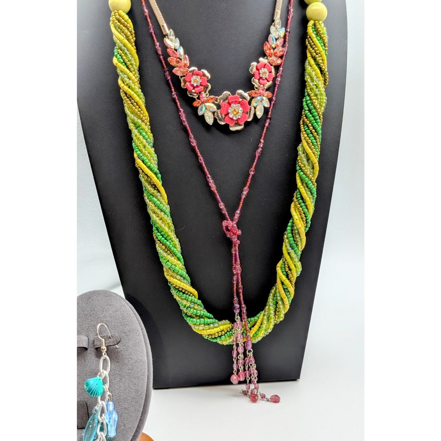 Mixed Lot of 13 Colorful Jewelry Pieces -- 6 Necklaces 2 Pr Earrings 5 Bracelets