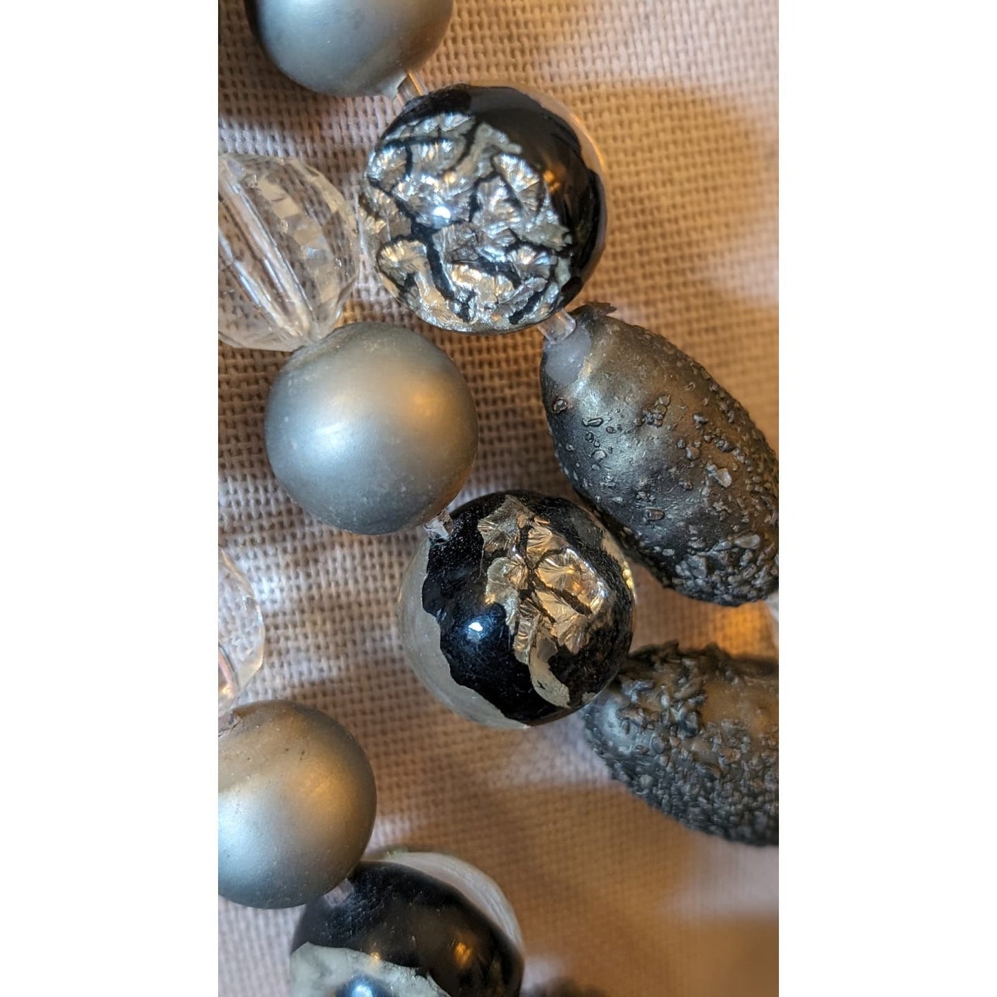 Vintage Gray Clear Faceted Crystal, Lava, Foil Bead Necklace W/ Fancy Clasp