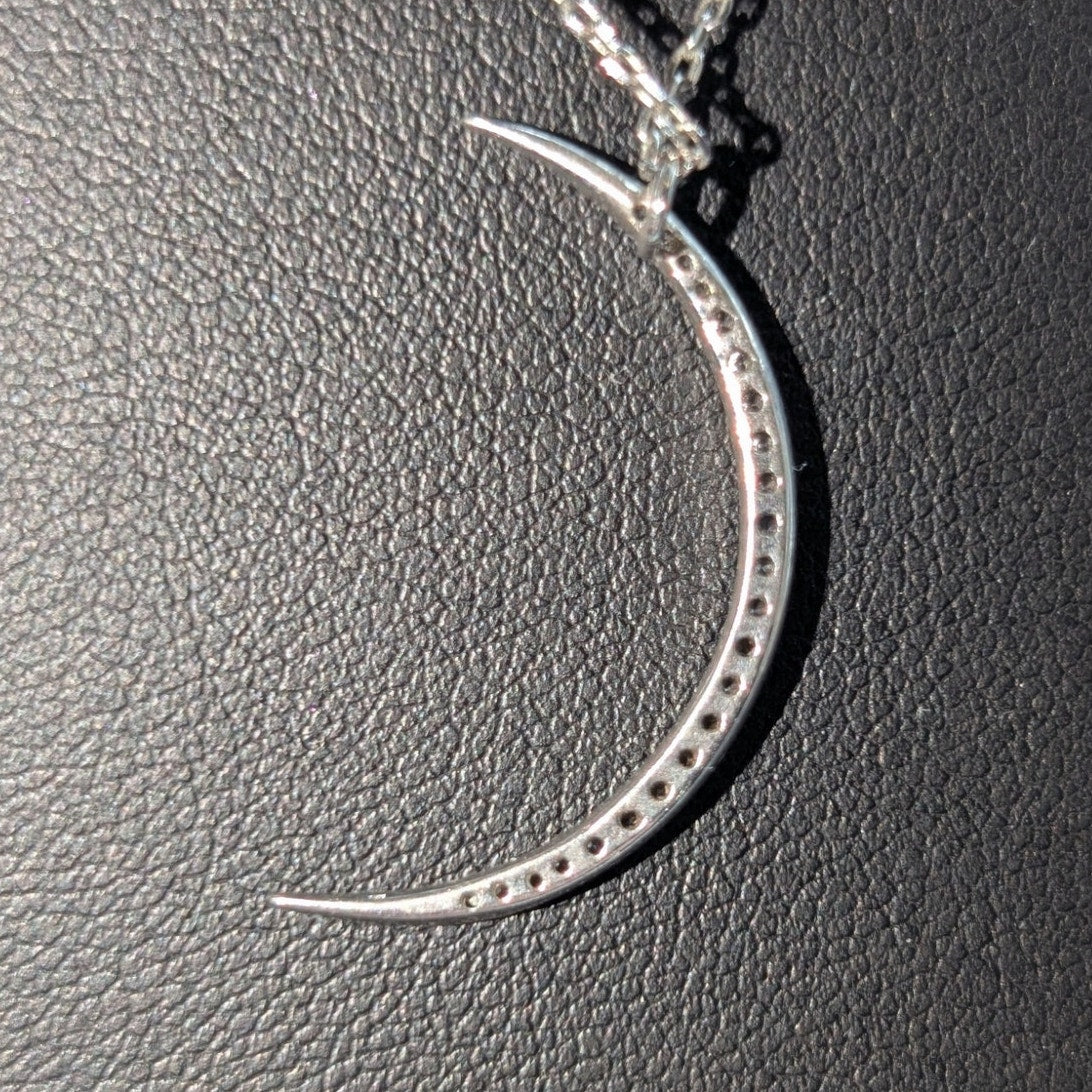 CZ Crescent Moon Pendant SB Hangtag Silver Tone Pendant 17"-18.5" Necklace