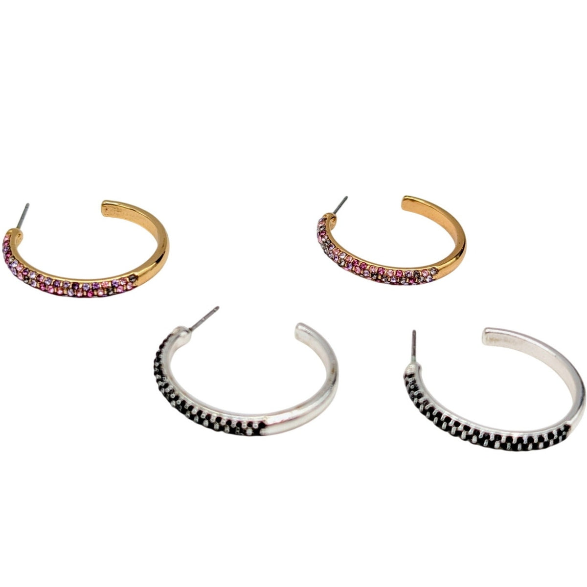 Two Pair 1" Rhinestone Encrusted Half Hoop Earrings