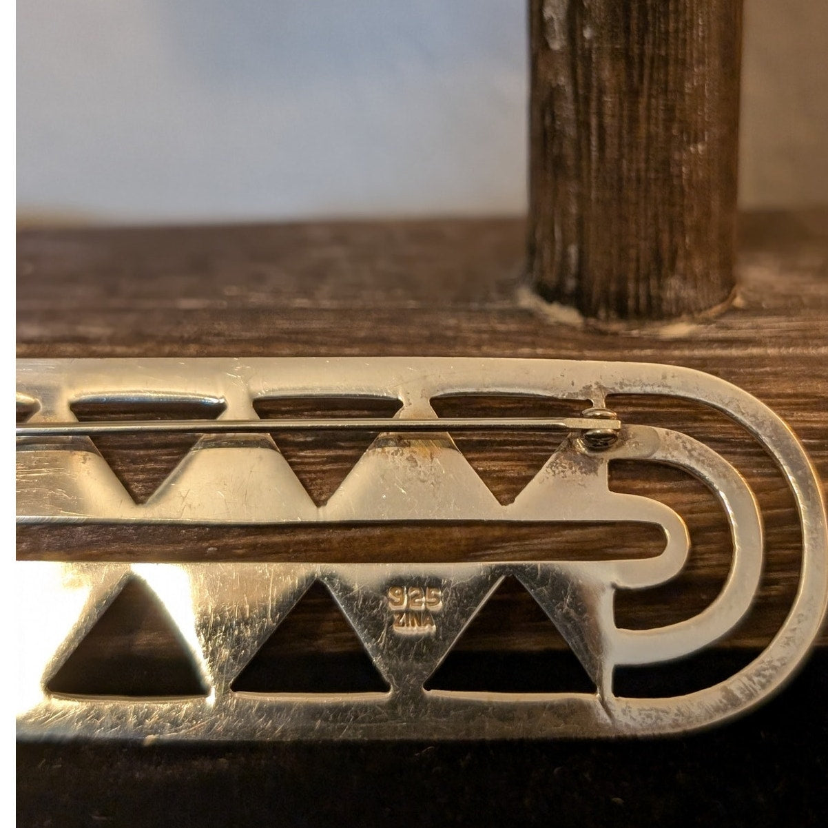 ZINA Tribal Modernist Mid Century Sterling Silver Vintage 3.5" Long Brooch