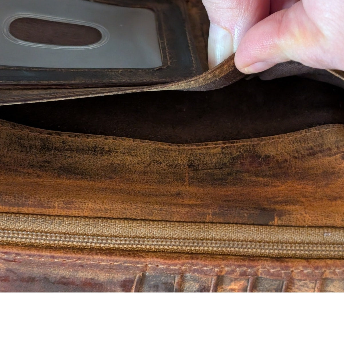 Guitar Embossed Distressed RFID Block Protection Brown Genuine Leather Wallet