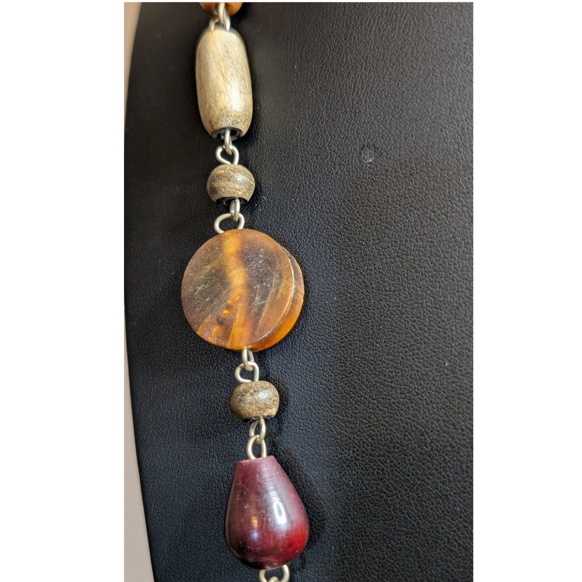 Vintage Tribal Carved Wood Elephant & Wood Bead 40" Necklace