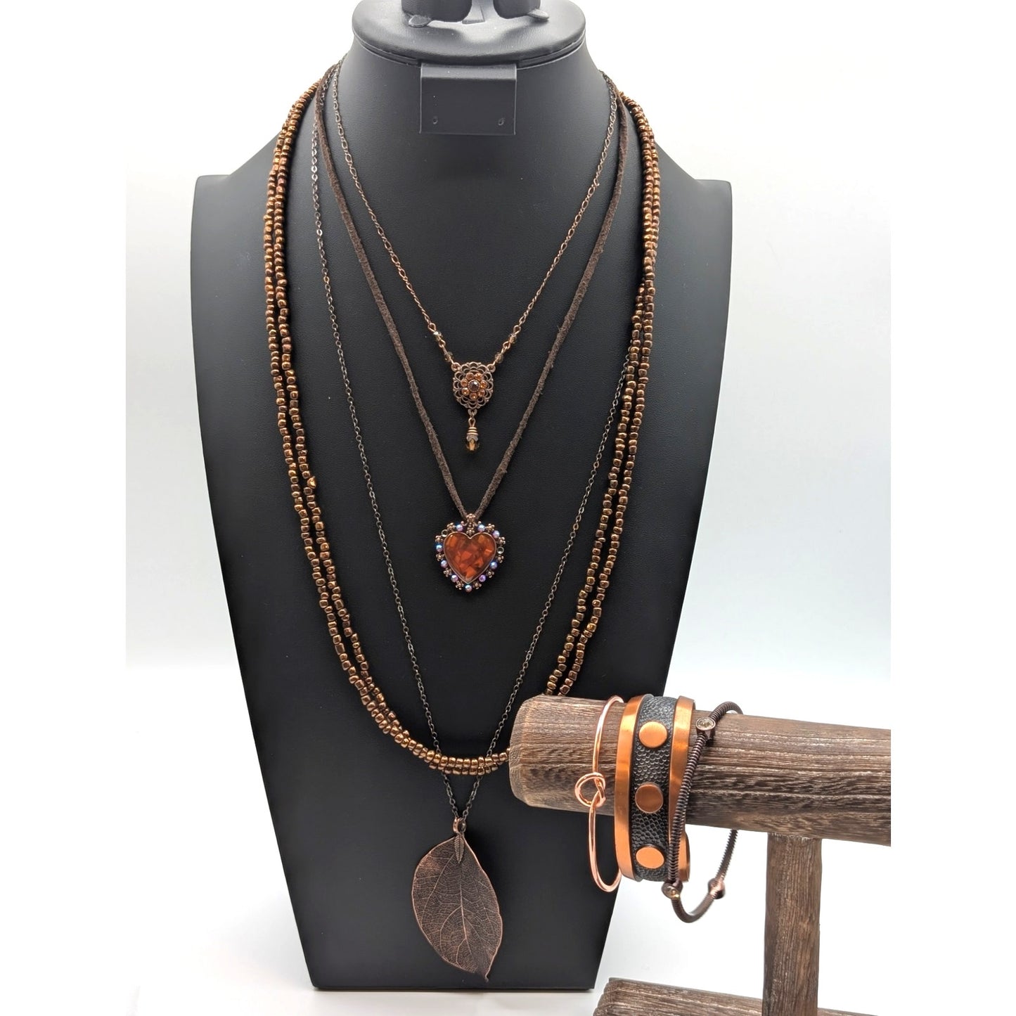 Seven Piece Copper Lot Four Necklaces & Three Bracelets