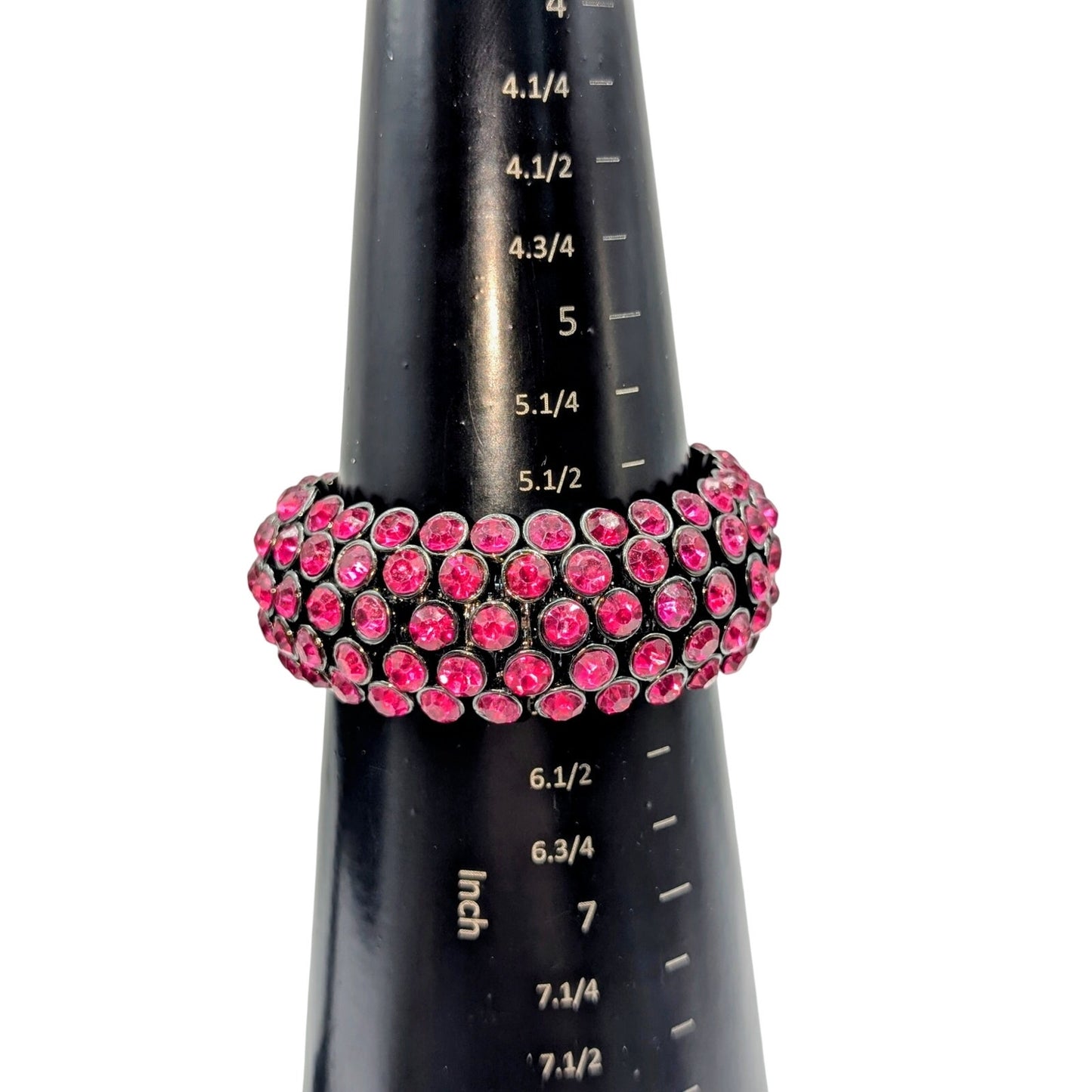 Hot Pink Bezel Set Crystal Gun Metal Stretch Bangle Bracelet