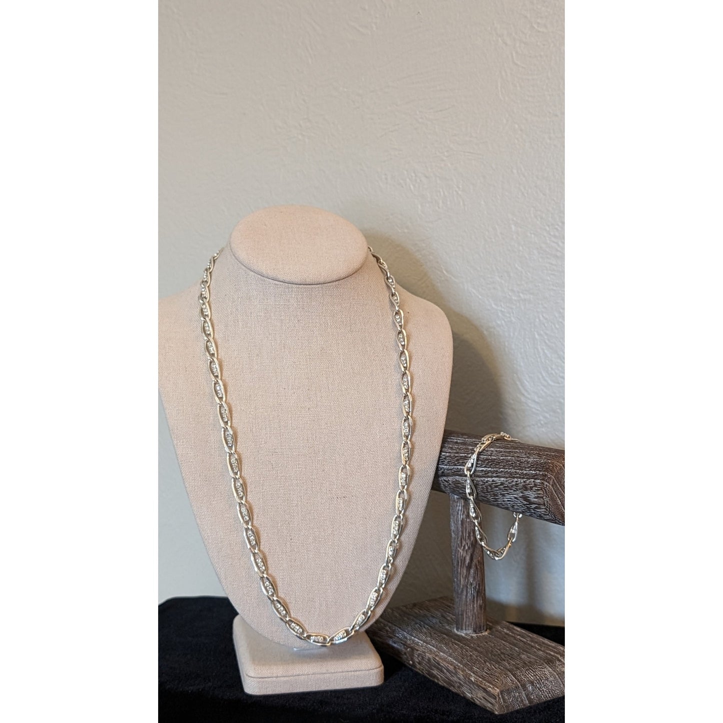 Triple Austrian Crystals Set in Silver Plated Chain Necklace & Matching Bracelet