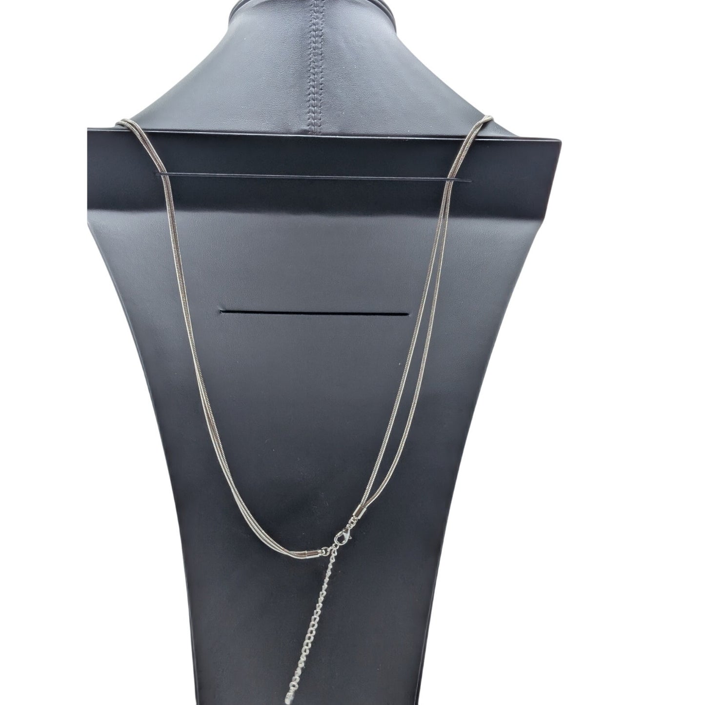 Hallmark 'V' 35"-38" Plus 4" Dangle Pendant Double Chain Silver Tone Necklace