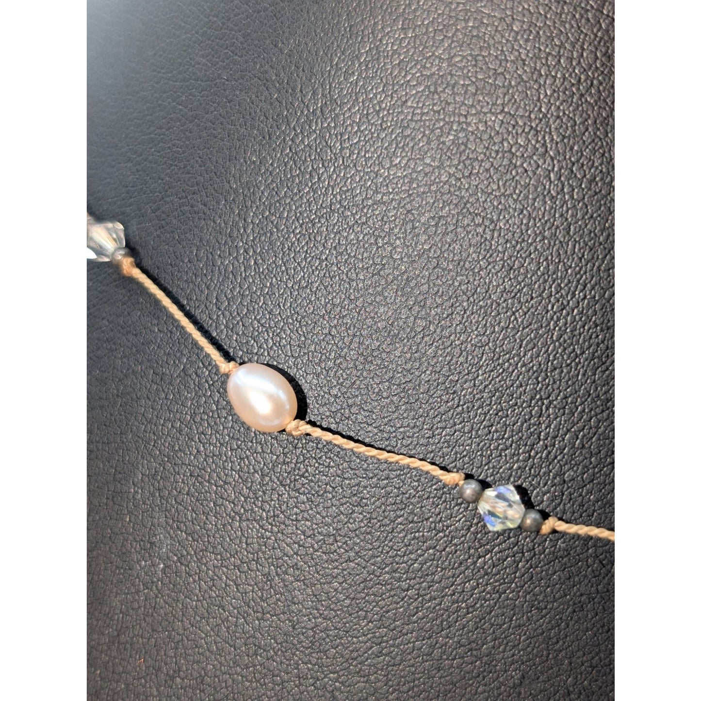 VTG 925 Sterling Silver Pale Pink Pearl Crystal on Cord Toggle 17.5" Necklace