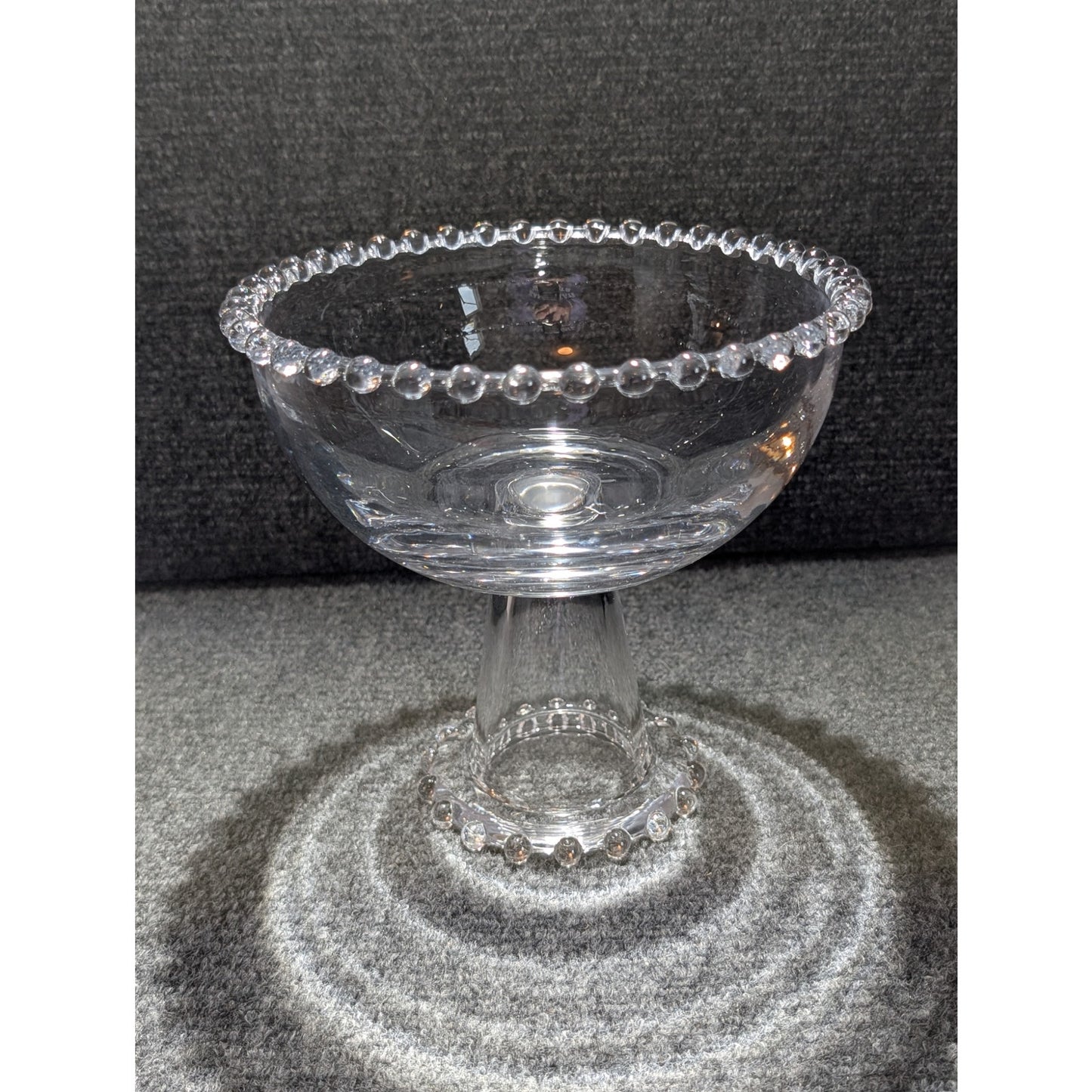 Vintage Clear Beaded Candlewick Glass Compote Dish