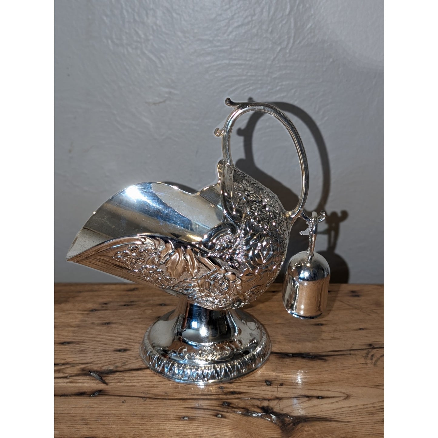 Vintage Victorian Repousse Silver Plated Sugar Scuttle With Scoop