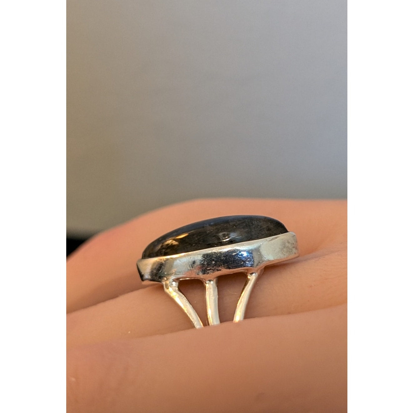 Vintage Marquis Labradorite Sterling Silver Split Shank Statement Ring Sz 7.5