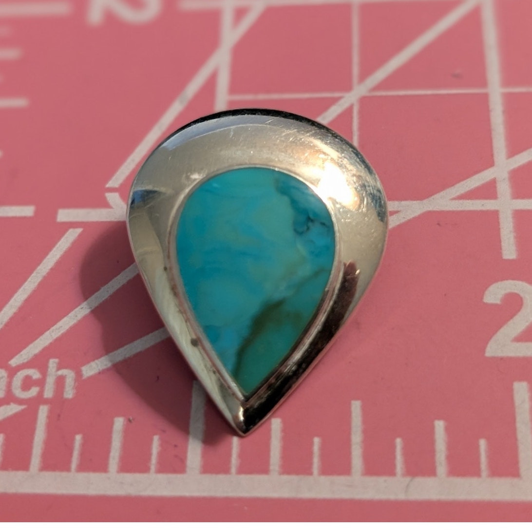 Vintage Turquoise Sterling Silver Teardrop Clip On Earrings