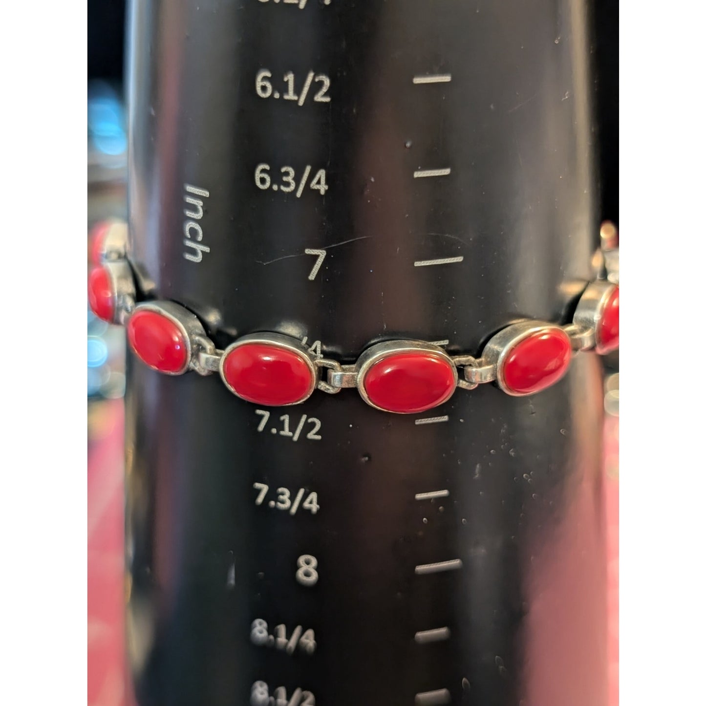 925 Sterling Silver Brilliant Red Coral Toggle Bracelet