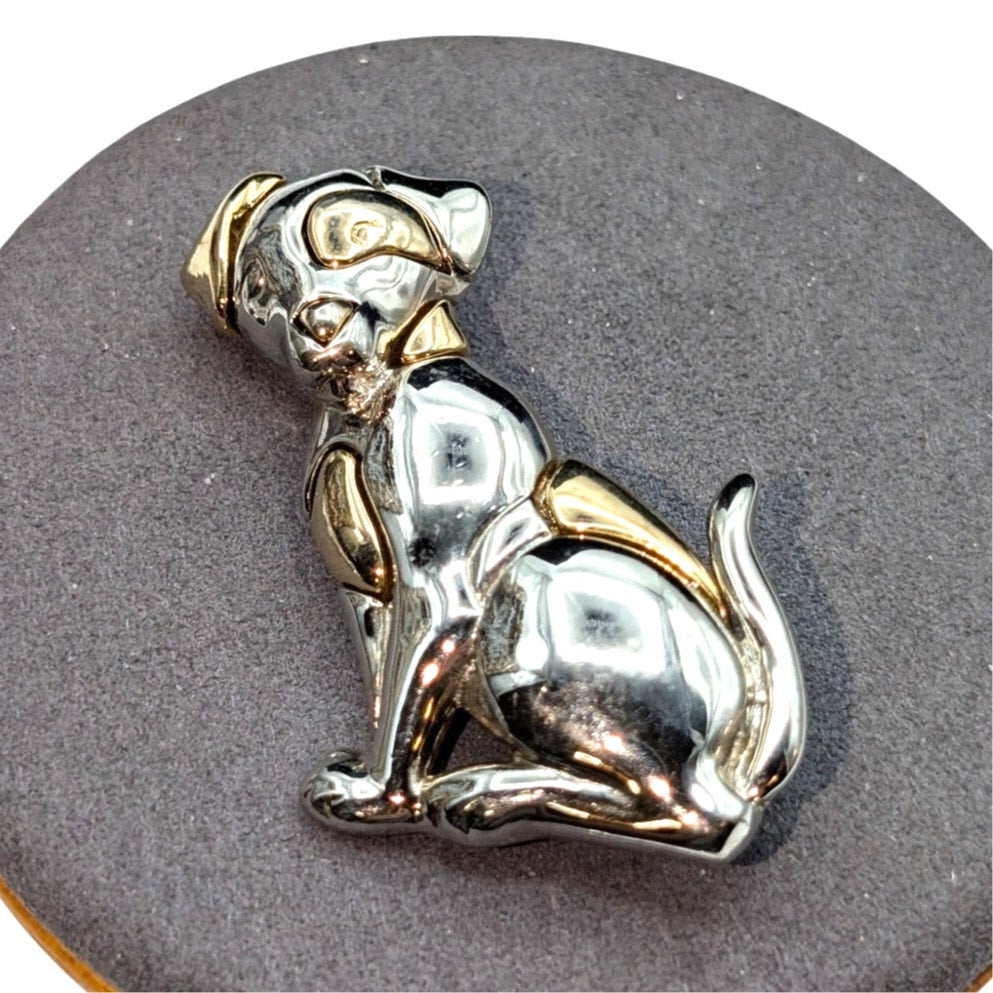 Vintage Signed Liz Claiborne Two Tone Puppy Dog Brooch