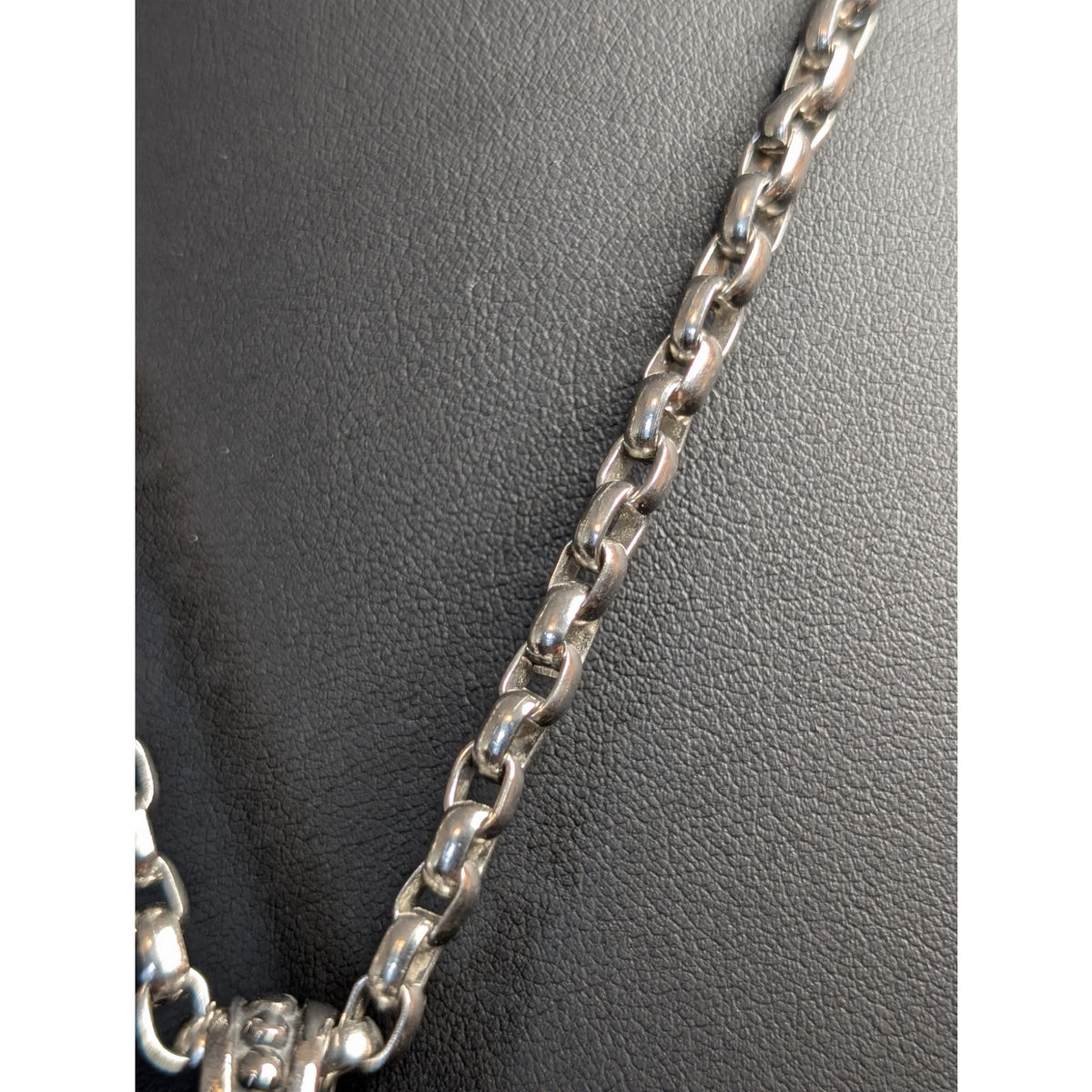 Dragon Obsidian Pendant On Heavy Silver Tone Rolo Link Chain 22" Necklace