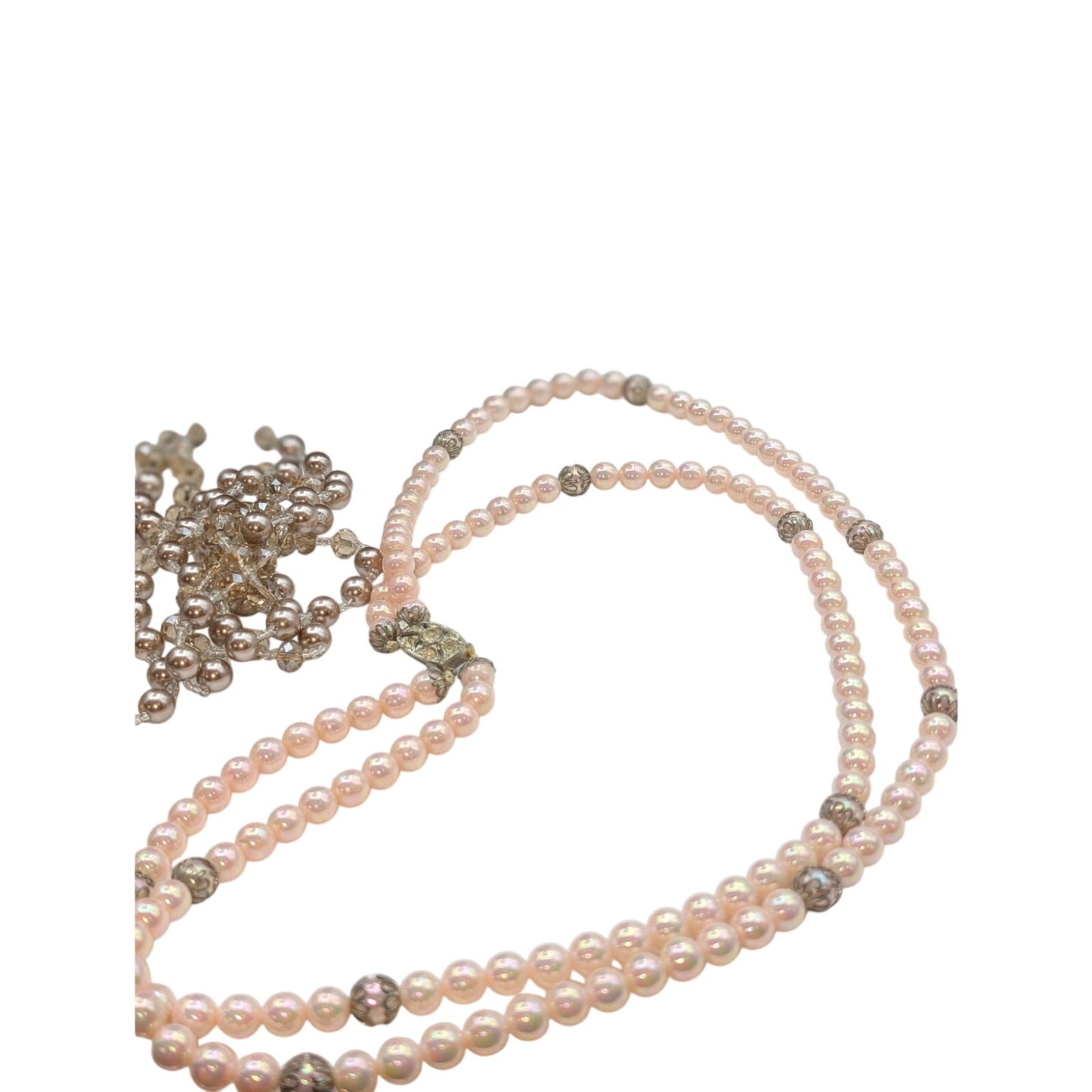 Lot of Five Vintage to Modern Silver Tone Pink & Gray Faux Pearl Necklaces