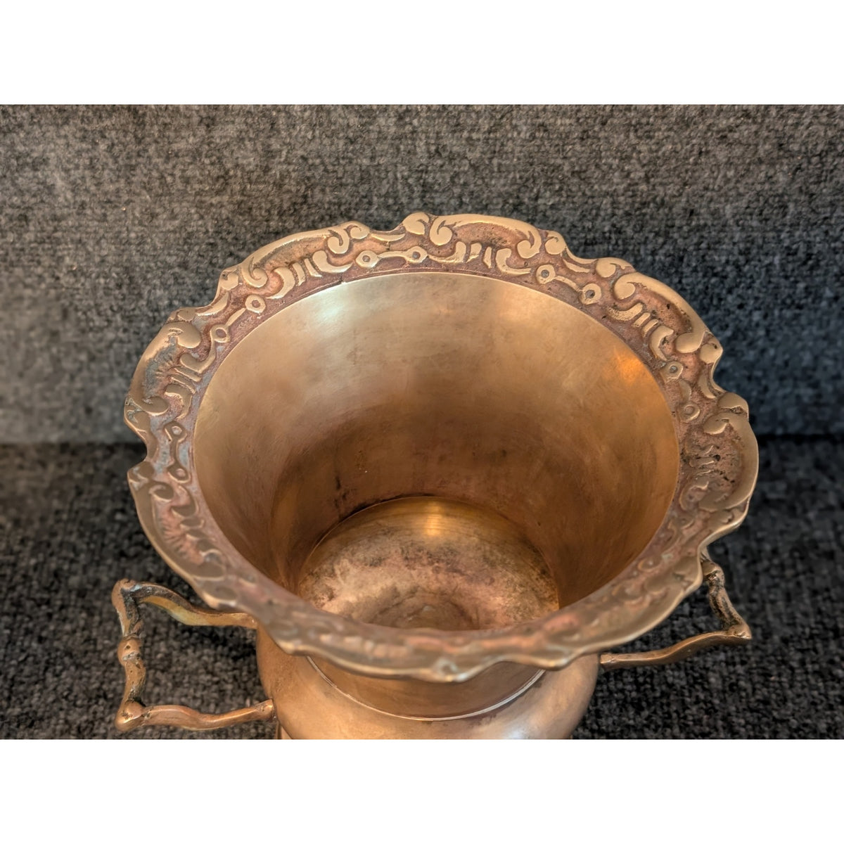Vintage Embossed Brass Pedestal Champagne Bucket Urn With Handles