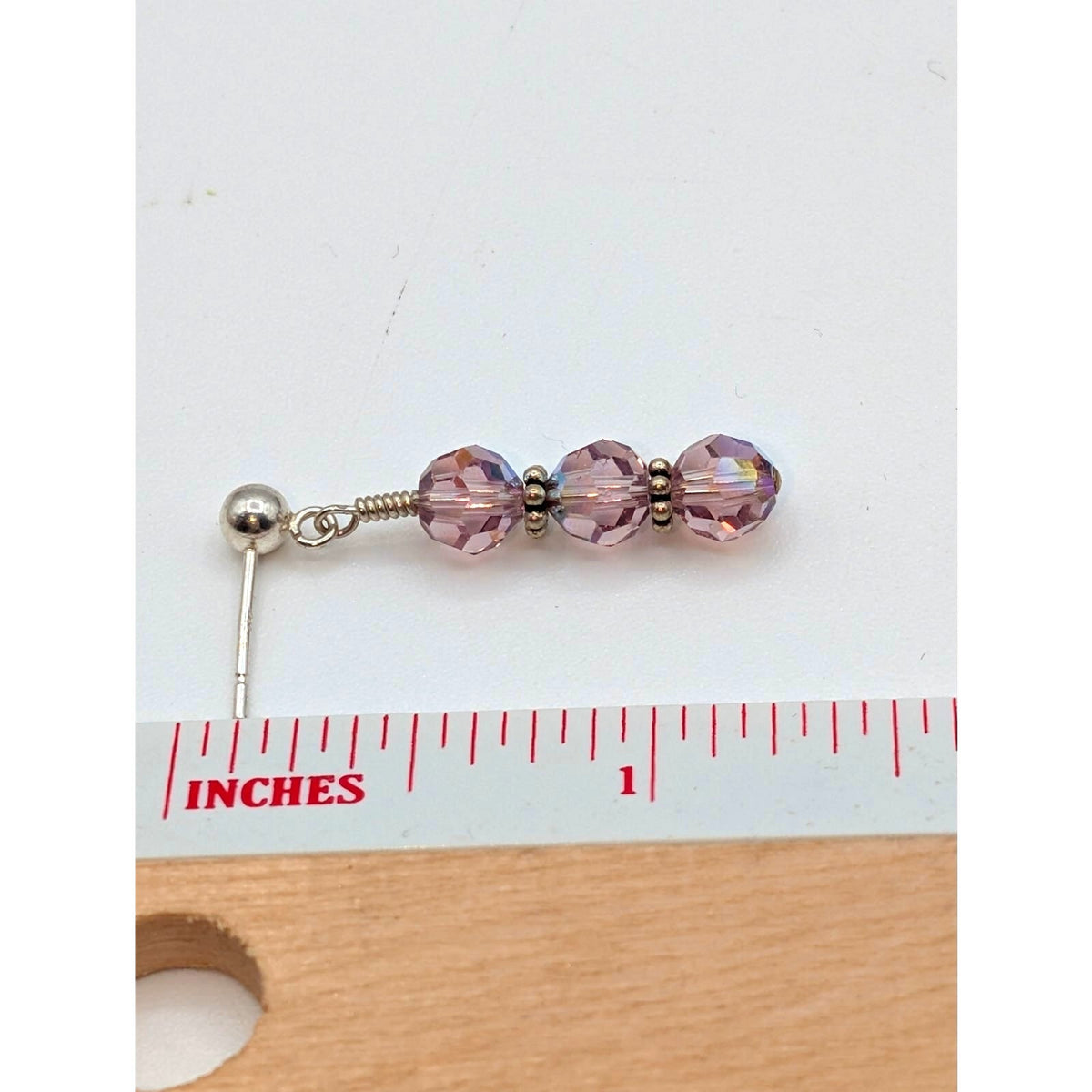 925 Sterling Silver Three Lavender AB Crystal Bead Dangle Drop Earrings