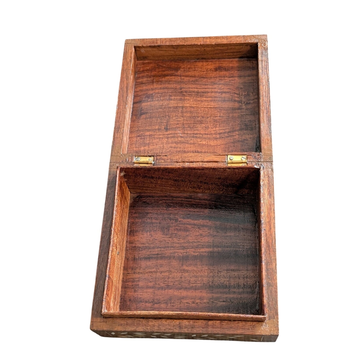 Wood Inlay Hinged Trinket 6" Square Box