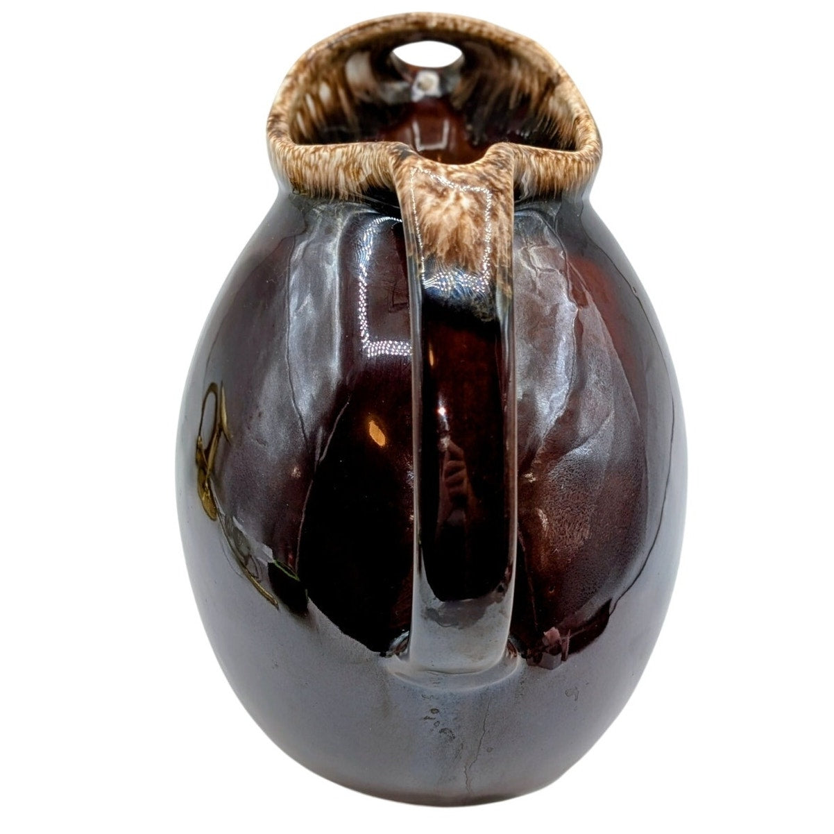 Vintage Hull Pottery Made in USA Brown Drip Glaze Ball Pitcher