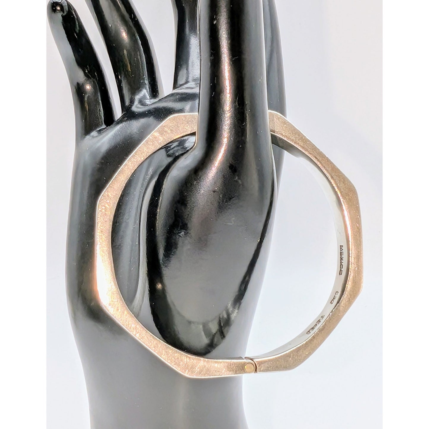 Vintage Taxco Octagon 925 Sterling Silver Hinged Bangle Bracelet 35.51g