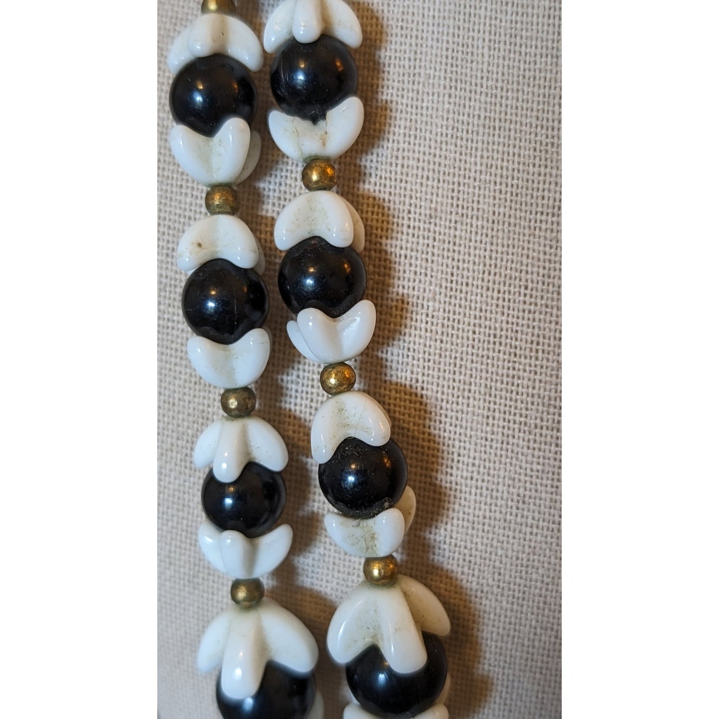 Antique Original 1920s/30s Celluloid Monochrome Black White Beaded Necklace