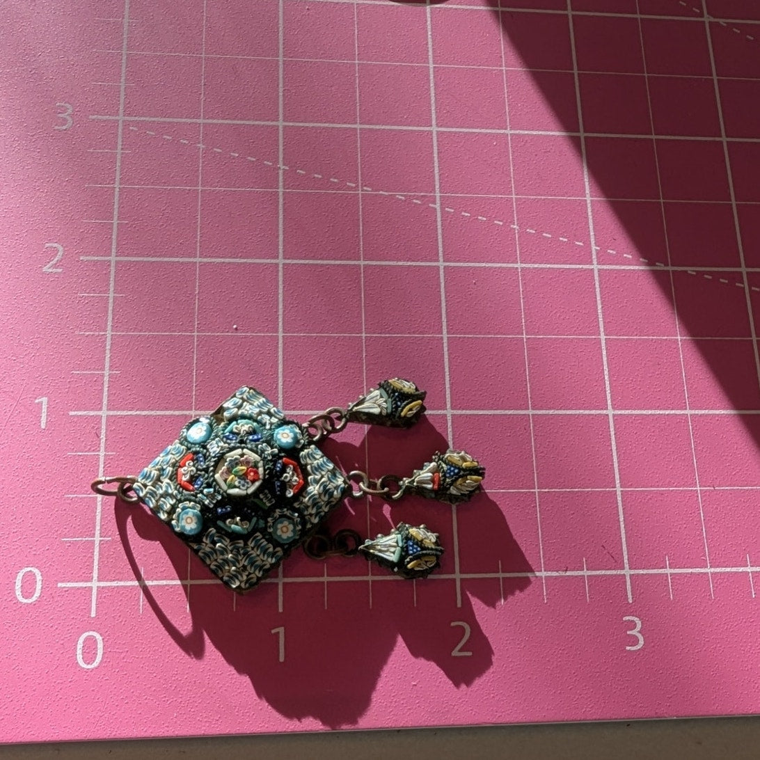 Italian Micromosaic Antique Circa 1910 Festoon Dangling Pendant