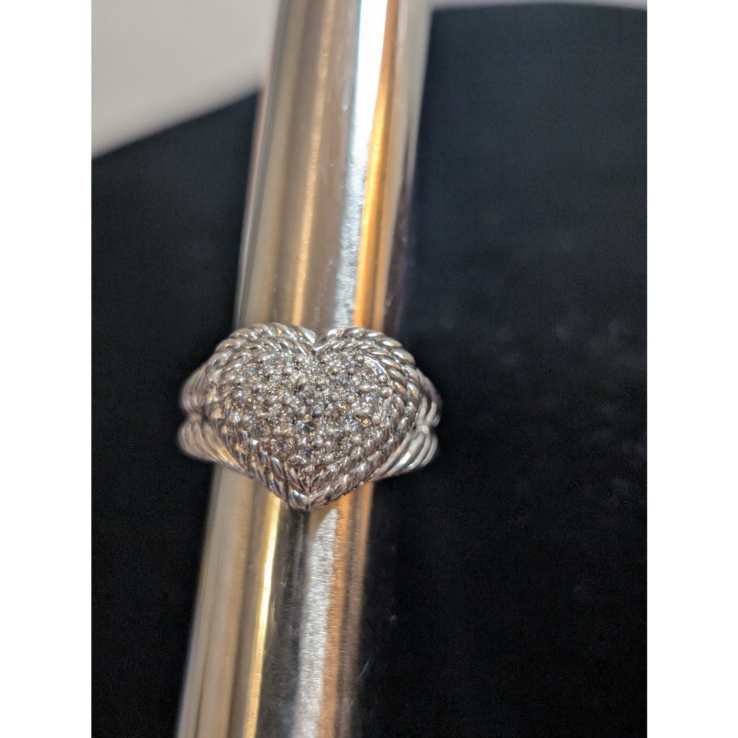 Judith Ripka Classic Diamonique 925 Sterling Silver Cluster Heart Ring Sz 5.75