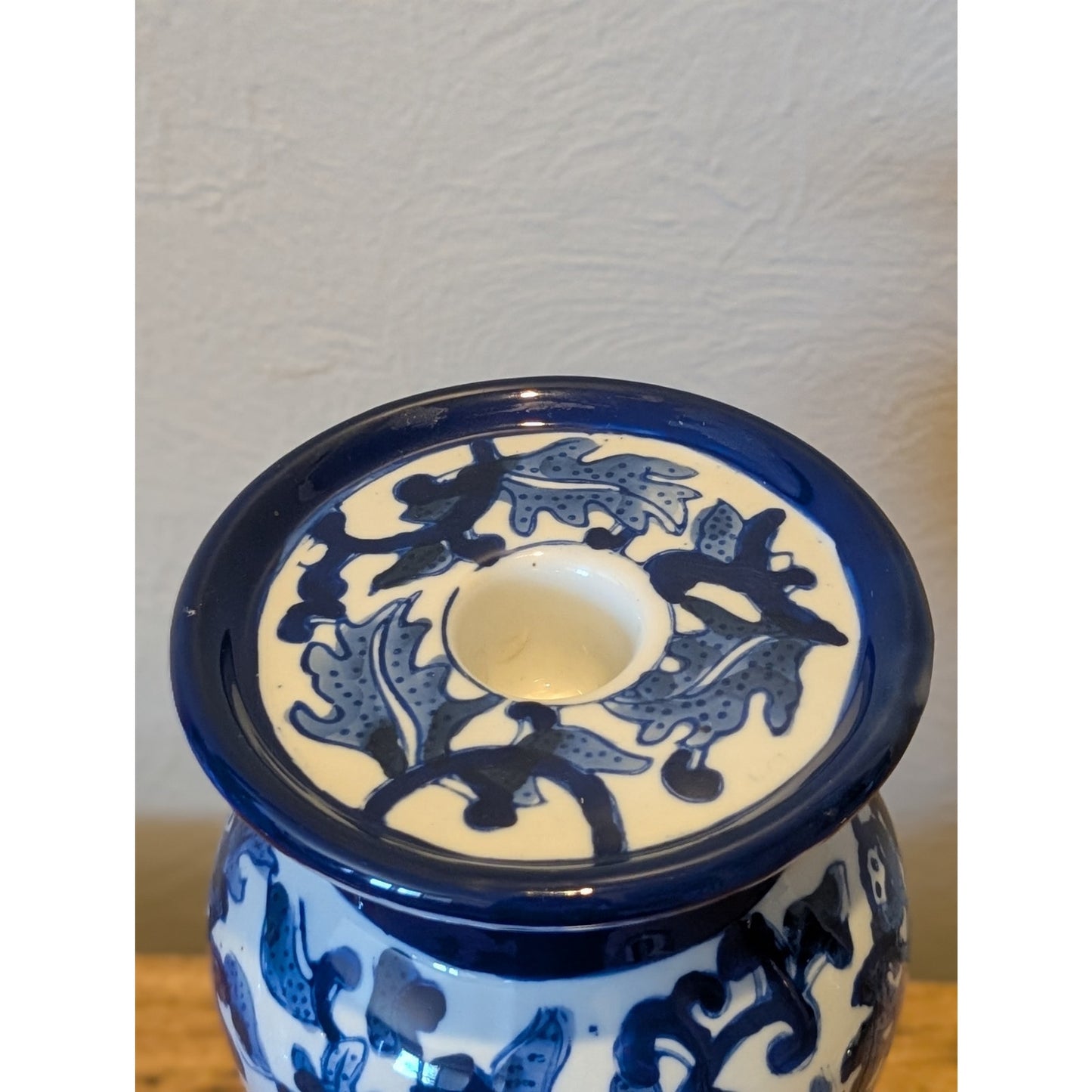 Vintage Blue & White Chinoiserie Ceramic Candle Holder