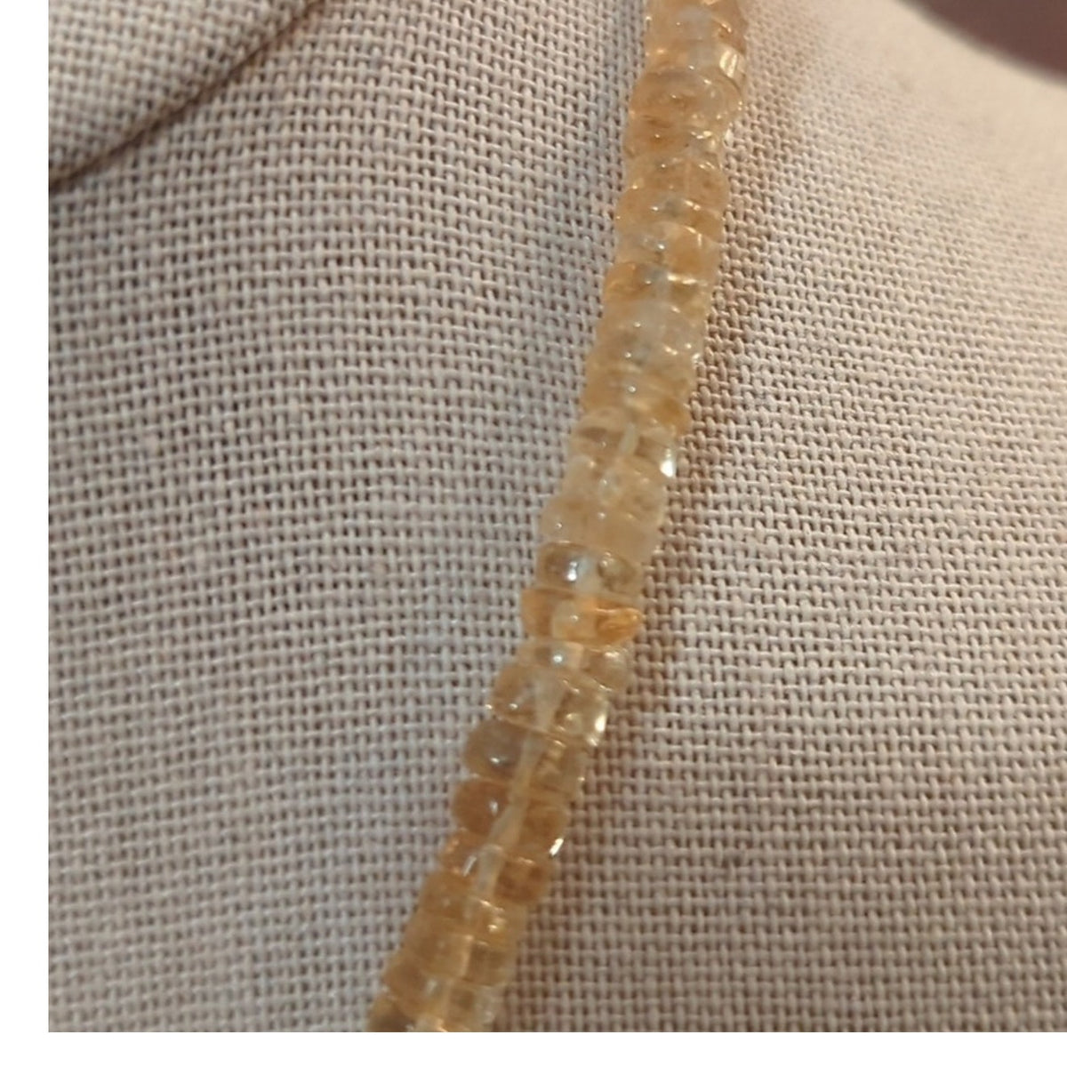 Genuine Citrine Bead Chain & Gold Tone Cross Pendant W/ Hook Closure