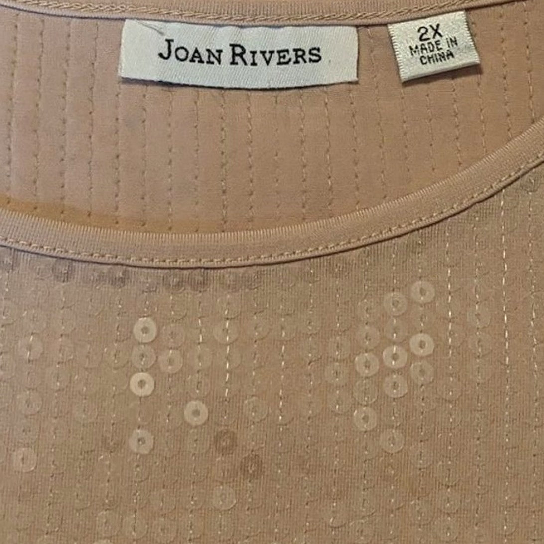JOAN RIVERS Women's Size 2X Blush Sequined Short Sleeve Top