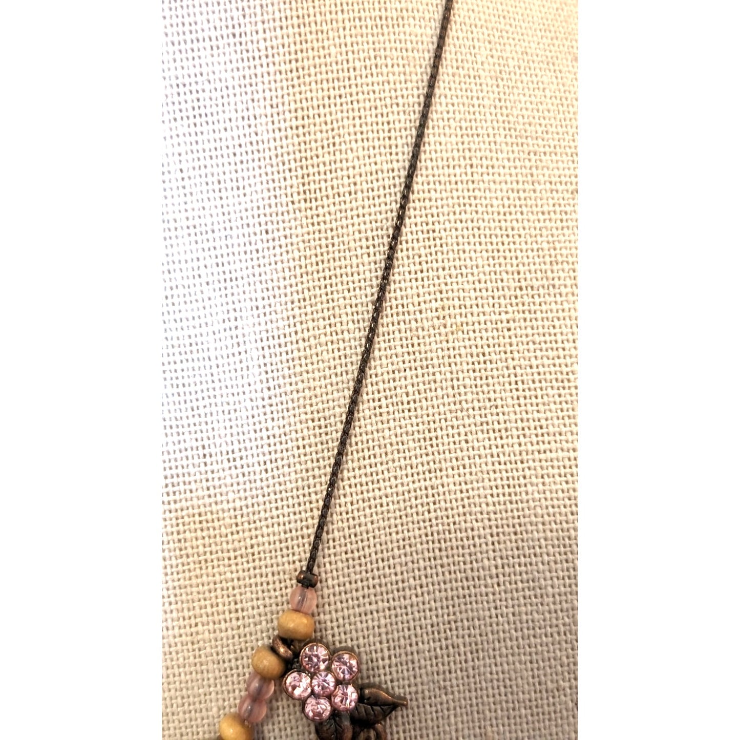 Antiqued Bronze Pink & AB Crystal Teardrop Dangle Necklace