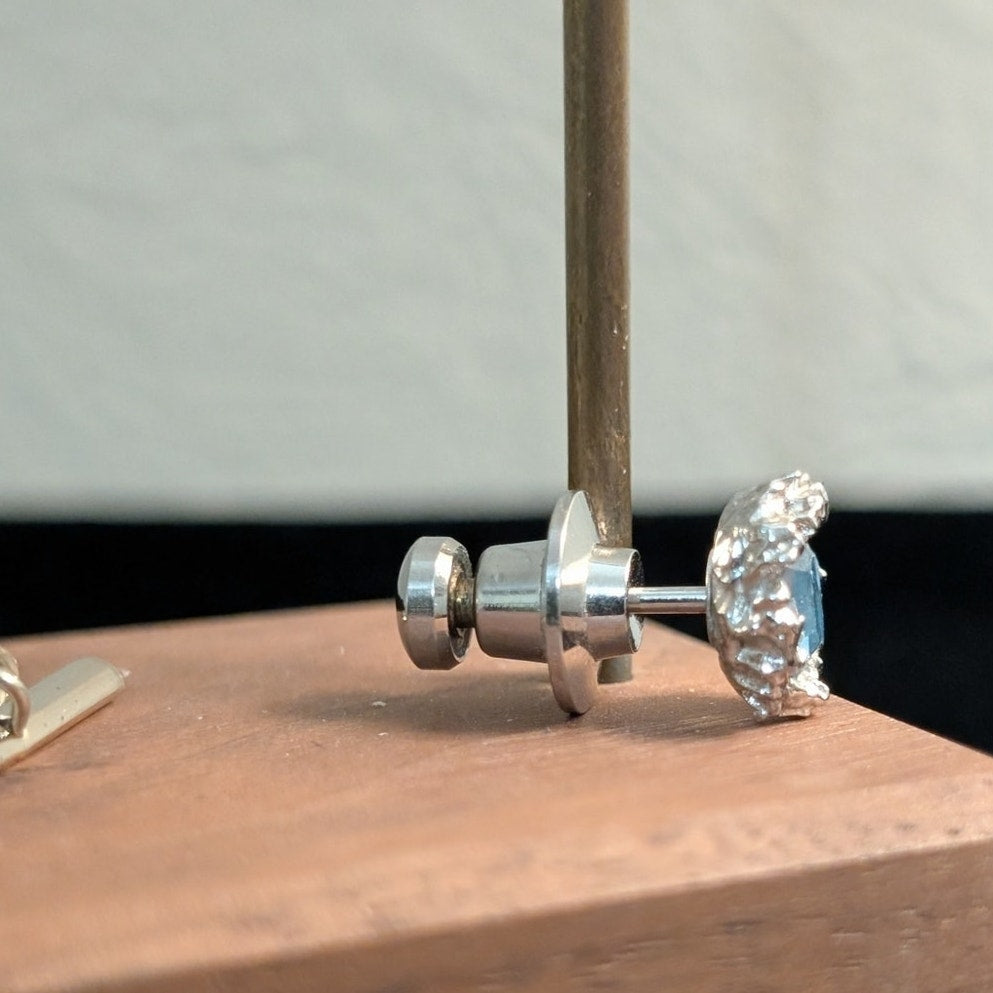 Two Blue Crystal Silvertone Tie Tacks (One by Swank)