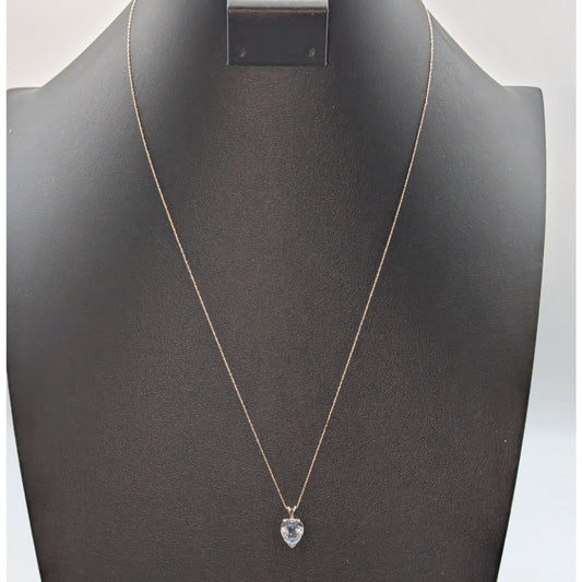 10k White Gold Tests as Aquamarine Heart Pendant (1.20g) 22" 10k Chain Necklace