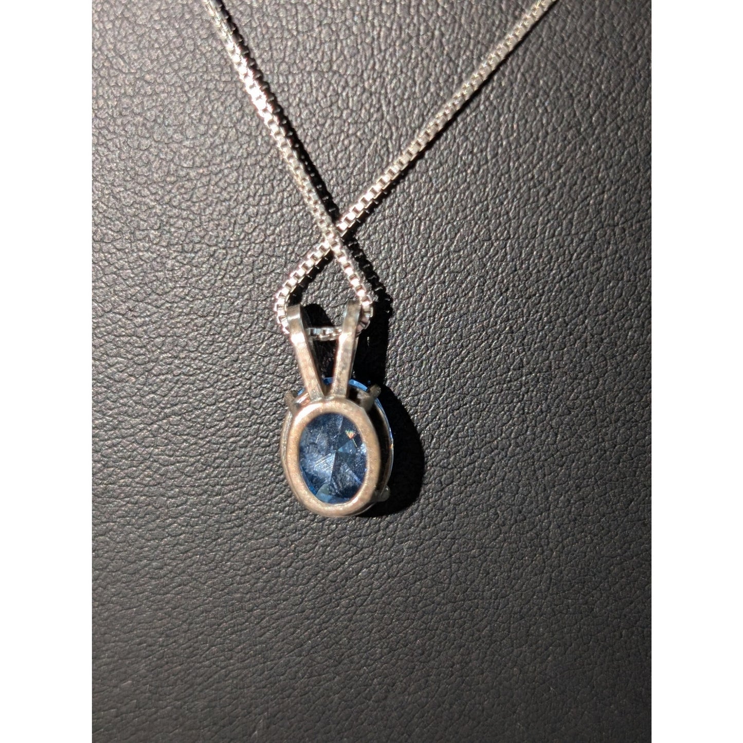 Vtg 925 Sterling Brilliant Blue Crystal Solitaire Pendant Box Chain Necklace