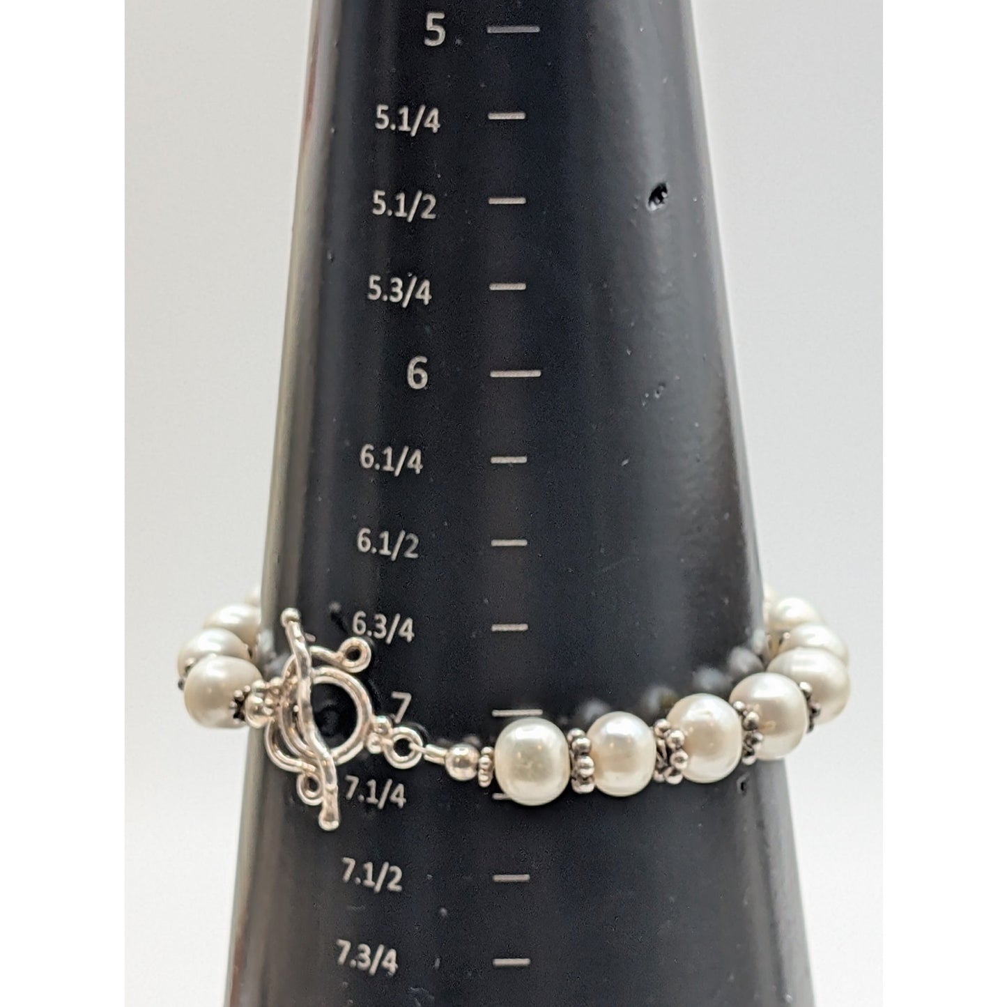 Genuine Freshwater Pearl 925 Sterling Silver Fancy Toggle Clasp Bracelet