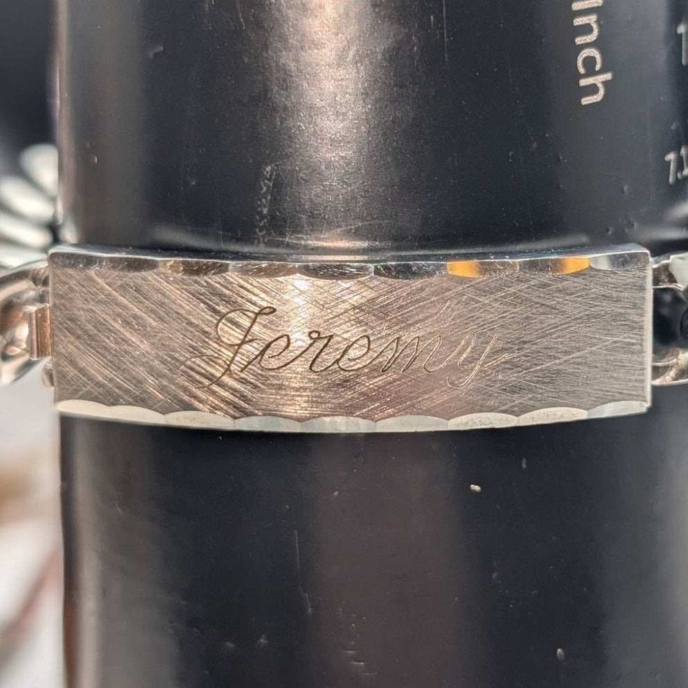 Vtg SPEIDEL USA Mens 'Jeremy' Engraved Silver Tone ID Bracelet Signed STE TA