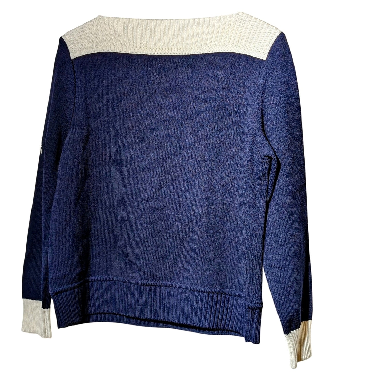 St. John Sportswear Logo By Marie Gray Navy Cream Star Logo Sleeve Sweater Sz S