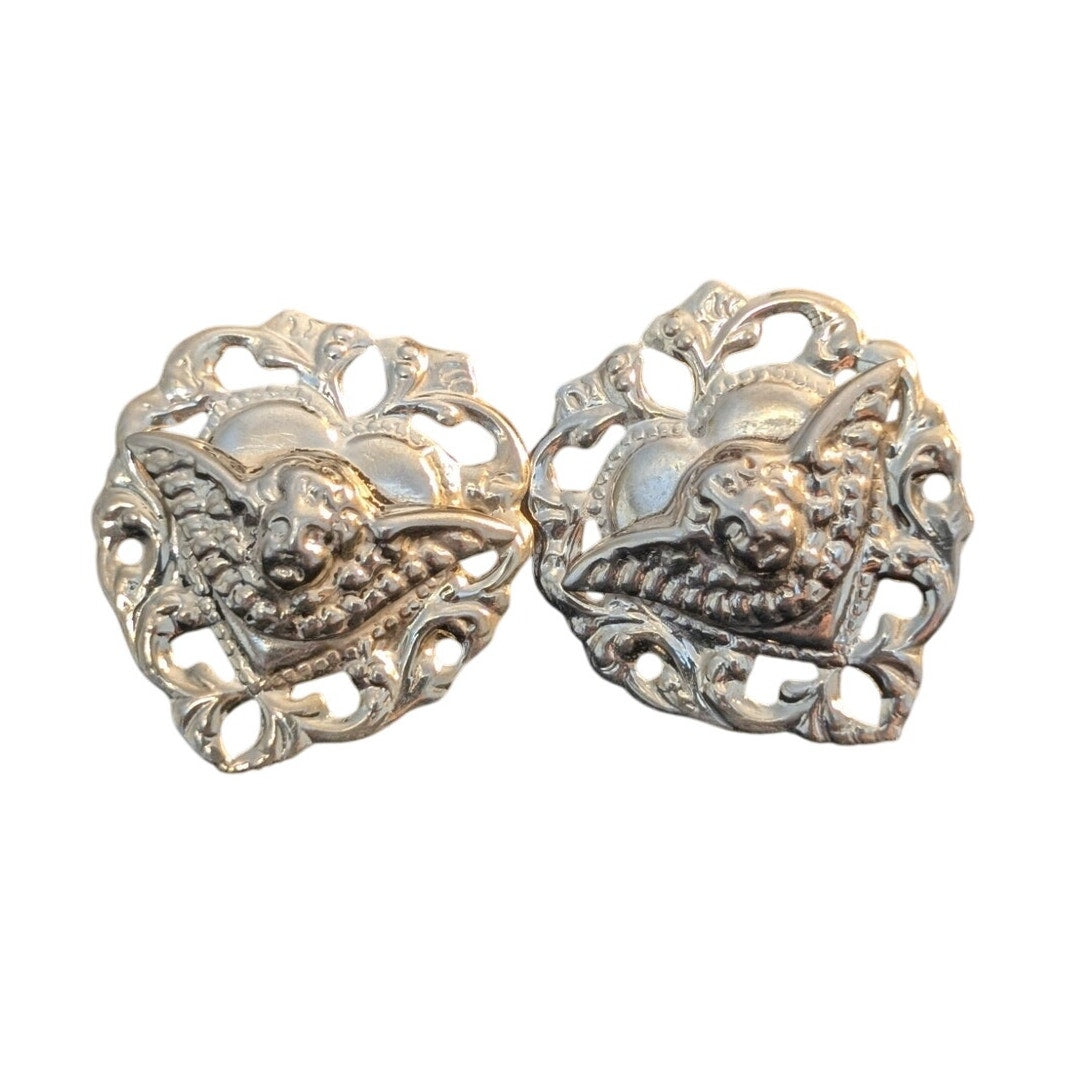 Vintage Cherub Angel 3D Milagro Mexico 925 Sterling Silver Post Pierced Earrings