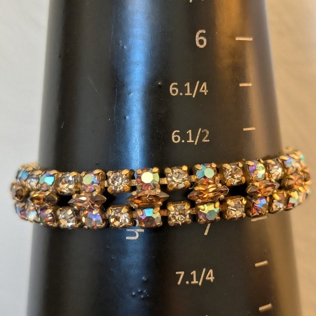 Vintage 60s-70s Signed Sherman Stunning AB and Topaz Swarovski Crystal Bracelet