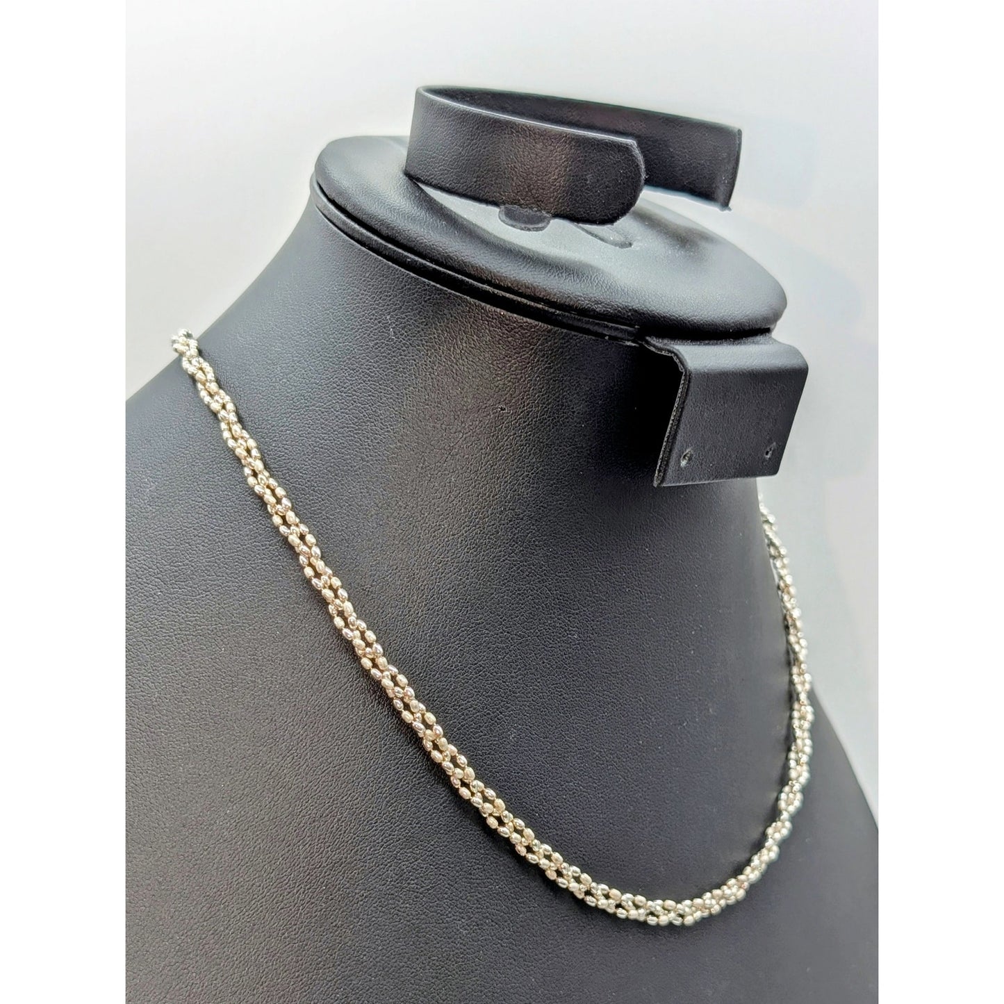 925 Sterling Silver Braided Strands of Satin & Polished Bead 18" Necklace